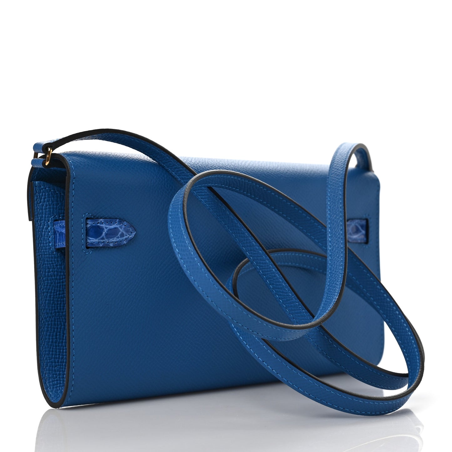 Epsom Shiny Alligator Touch Kelly Wallet To Go Mykonos Bleu Zellige