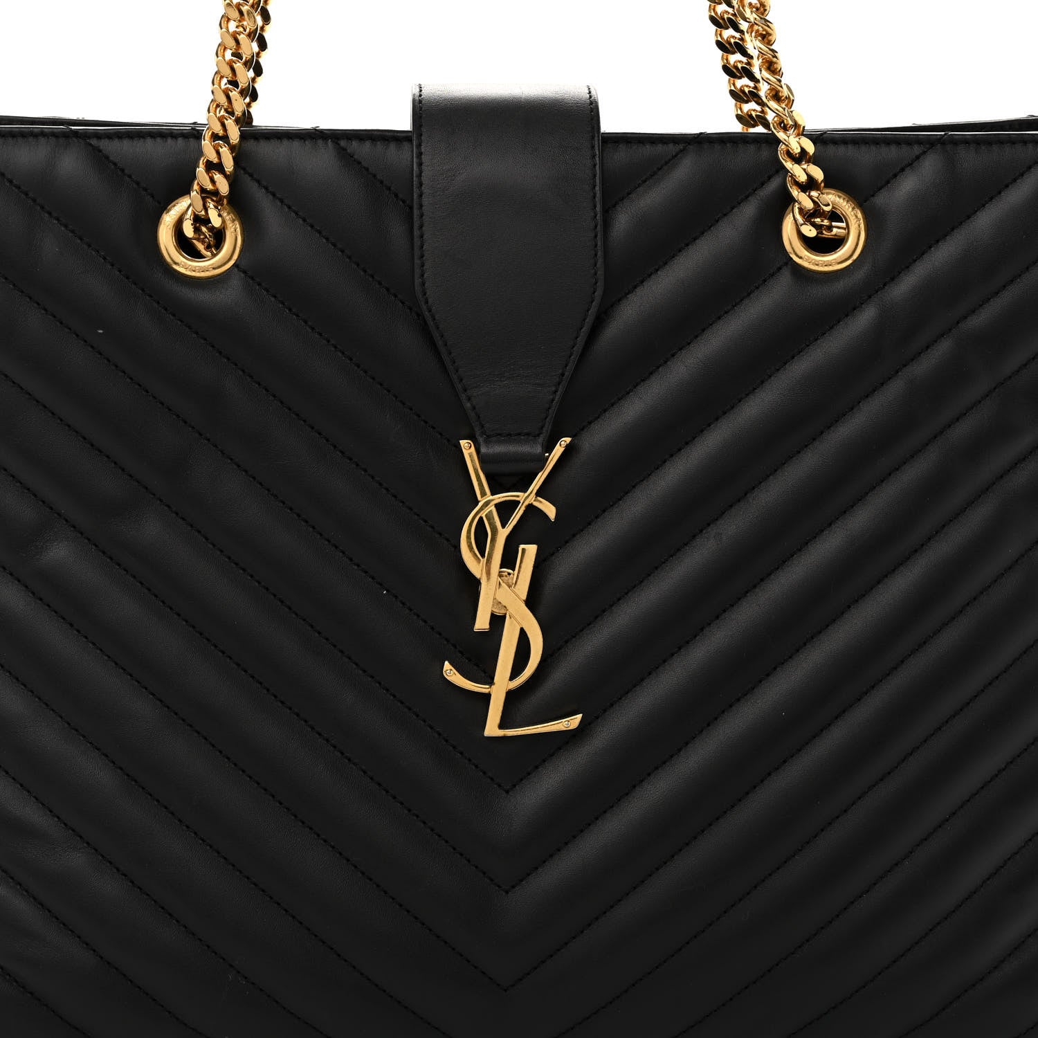 Saint Laurent Lambskin Matelasse Chevron Monogram Shopping Bag Black 8 of 11