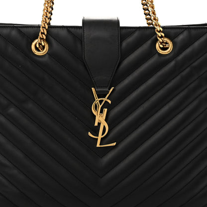 Saint Laurent Lambskin Matelasse Chevron Monogram Shopping Bag Black 8 of 11