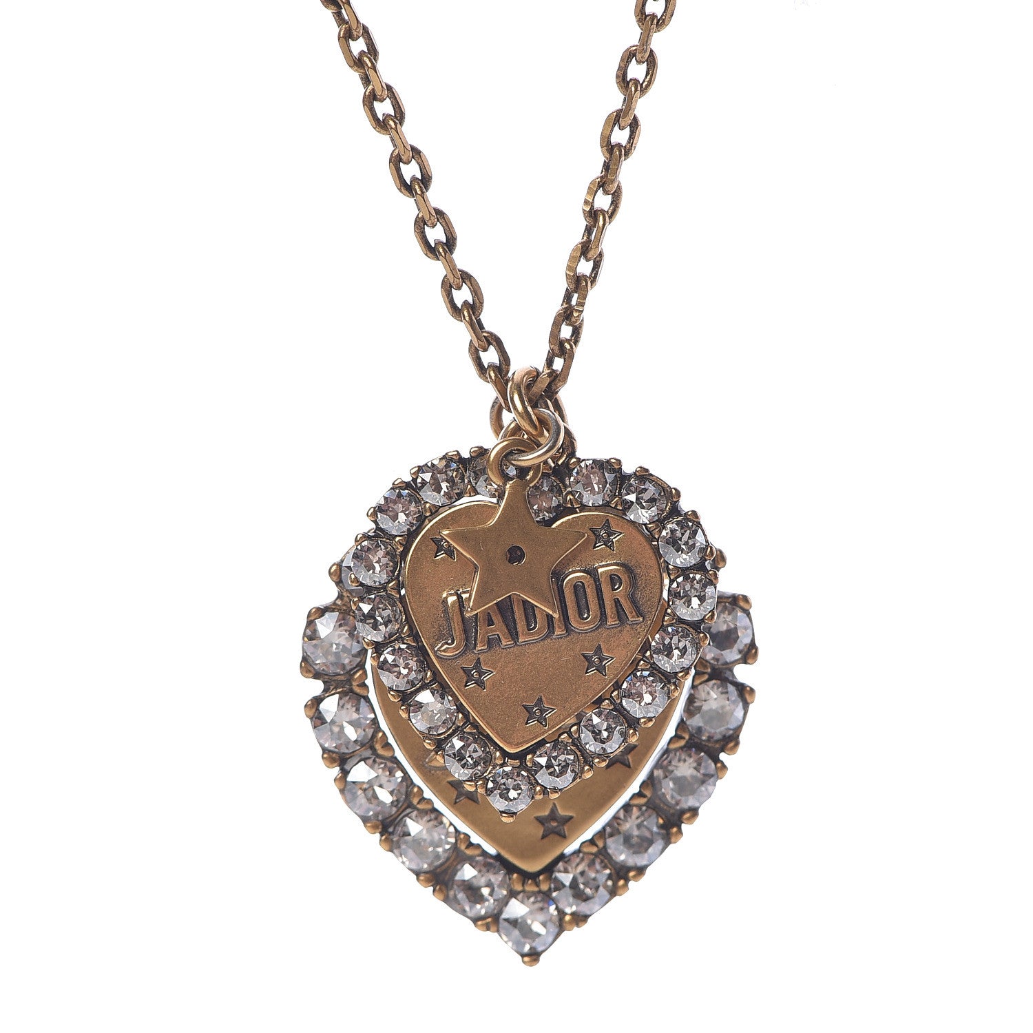 Christian Dior Metal Double Heart J'adior Necklace Aged Gold 6 of 8