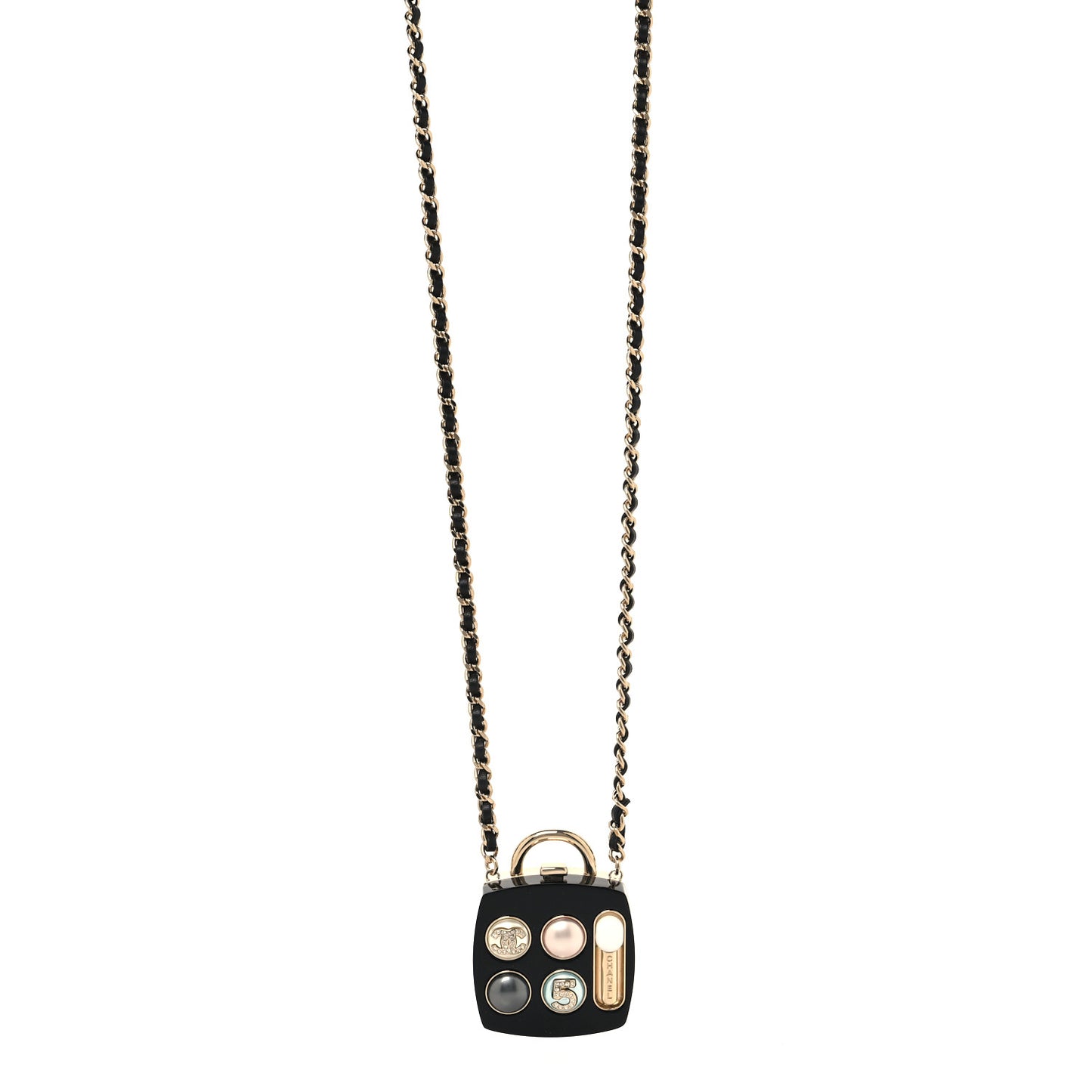 Pearl Resin Crystal Lambskin CC No 5 Eyeshadow Pendant Necklace Multicolor