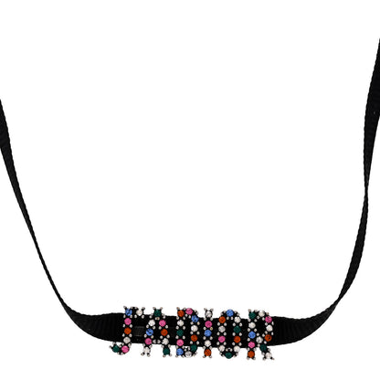 Christian Dior Grosgrain Ribbon Crystal J'Adior Logo Choker Necklace Multicolor 1 of 5