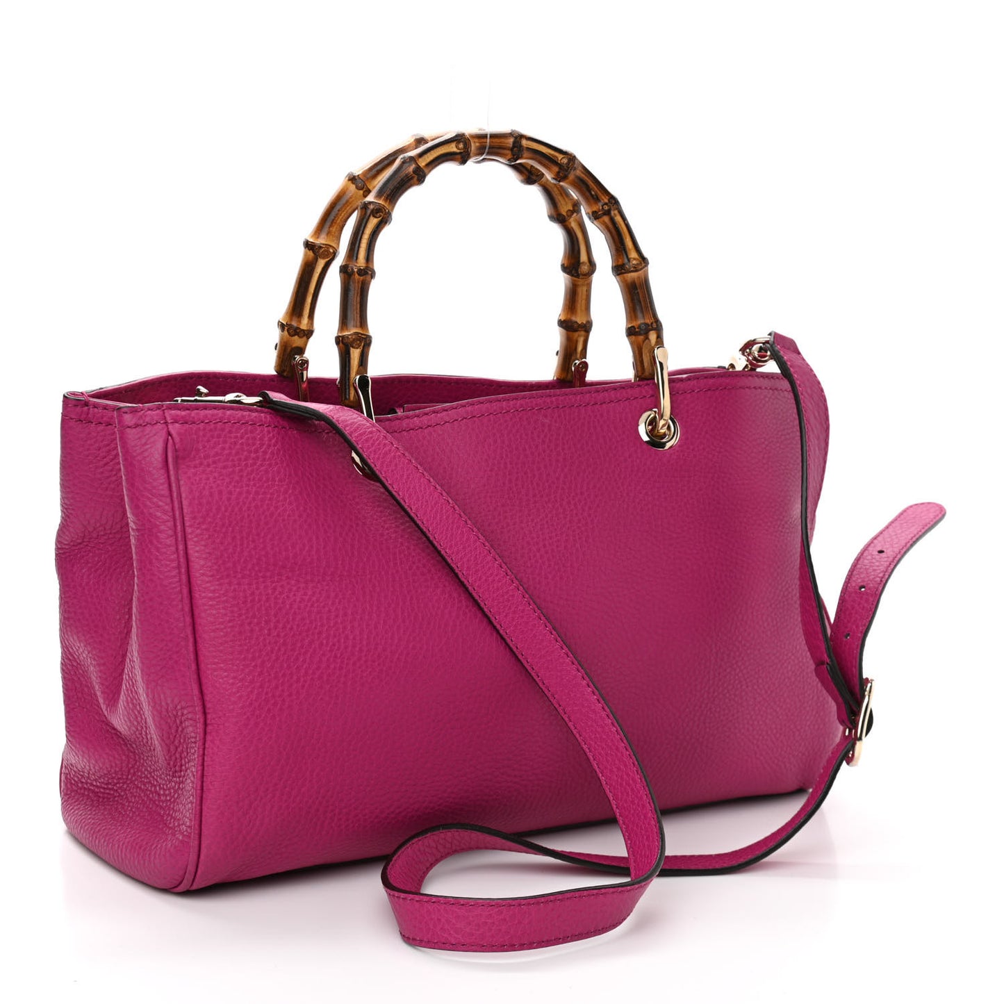 Pebbled Calfskin Medium Bamboo Shopper Tote Bright Bougainvillea