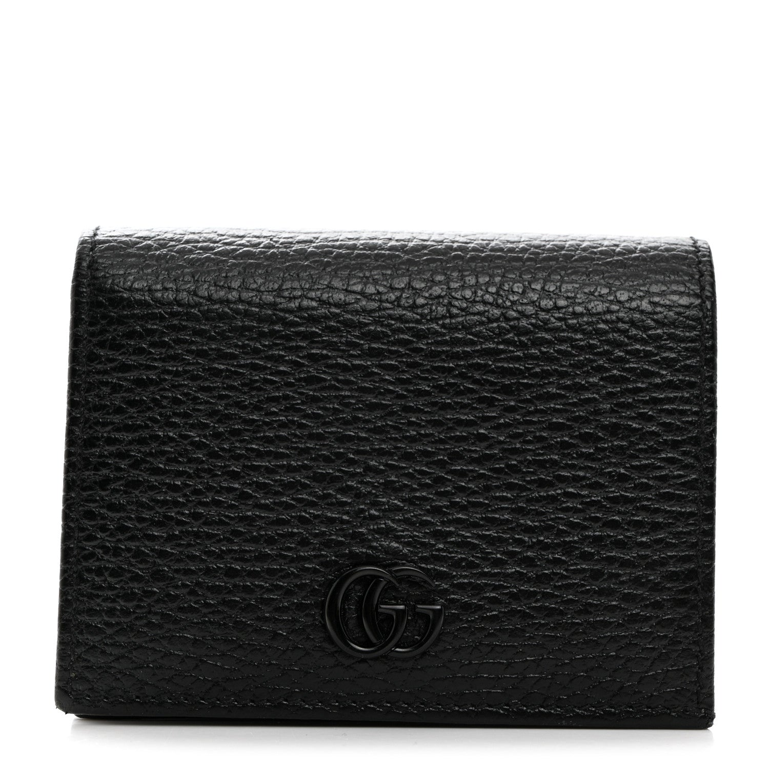 Gucci Dollar Calfskin Enamel Monochrome GG Marmont Card Case Black 1 of 8