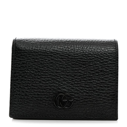 Gucci Dollar Calfskin Enamel Monochrome GG Marmont Card Case Black 1 of 8