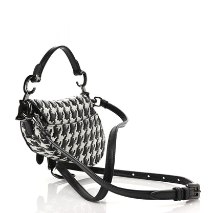 Christian Dior Calfskin Macro Houndstooth Embossed Micro Saddle Bag Black White 3 of 8