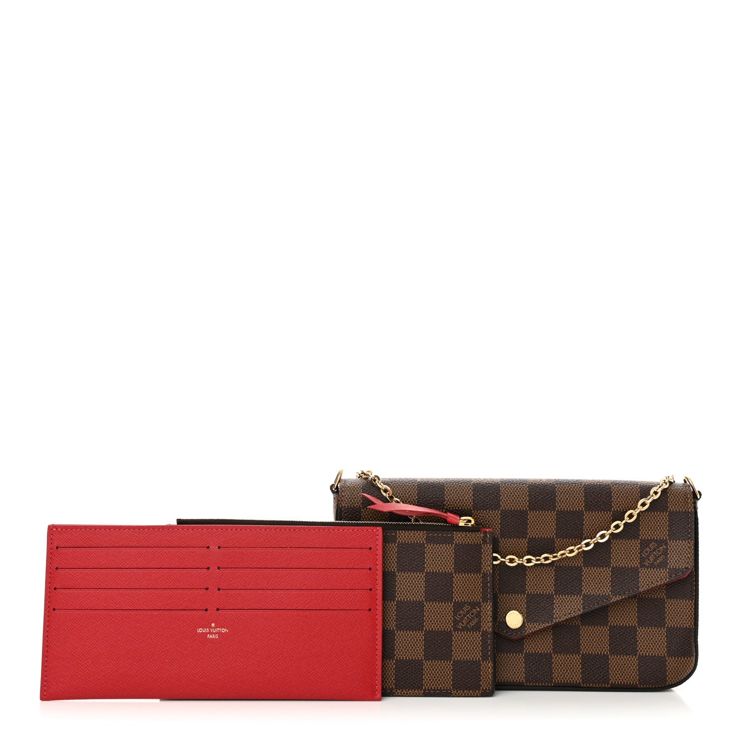 Louis Vuitton Damier Ebene Pochette Felicie Chain Wallet 1 of 13