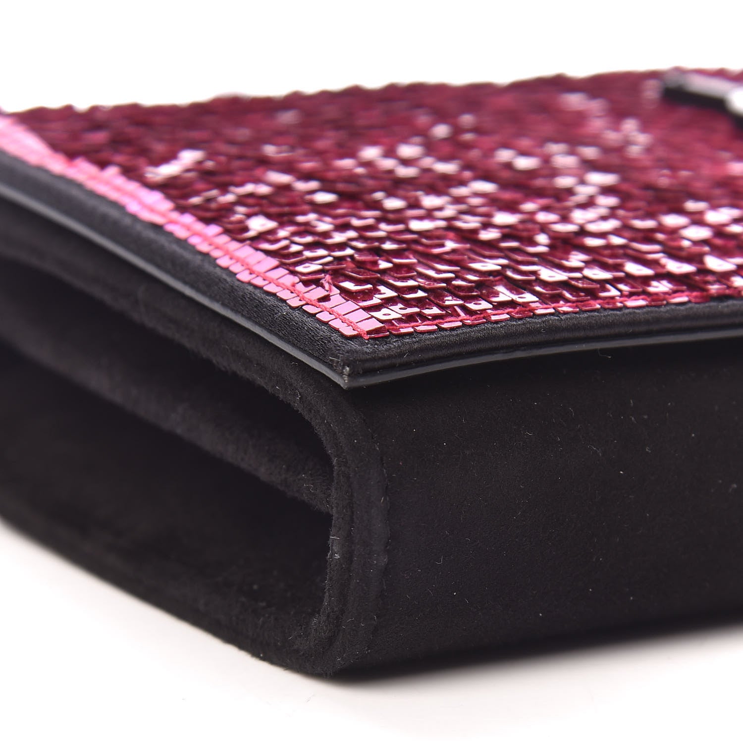 Saint Laurent Sequin Suede Monogram Chain Wallet Fuchsia Black 8 of 9