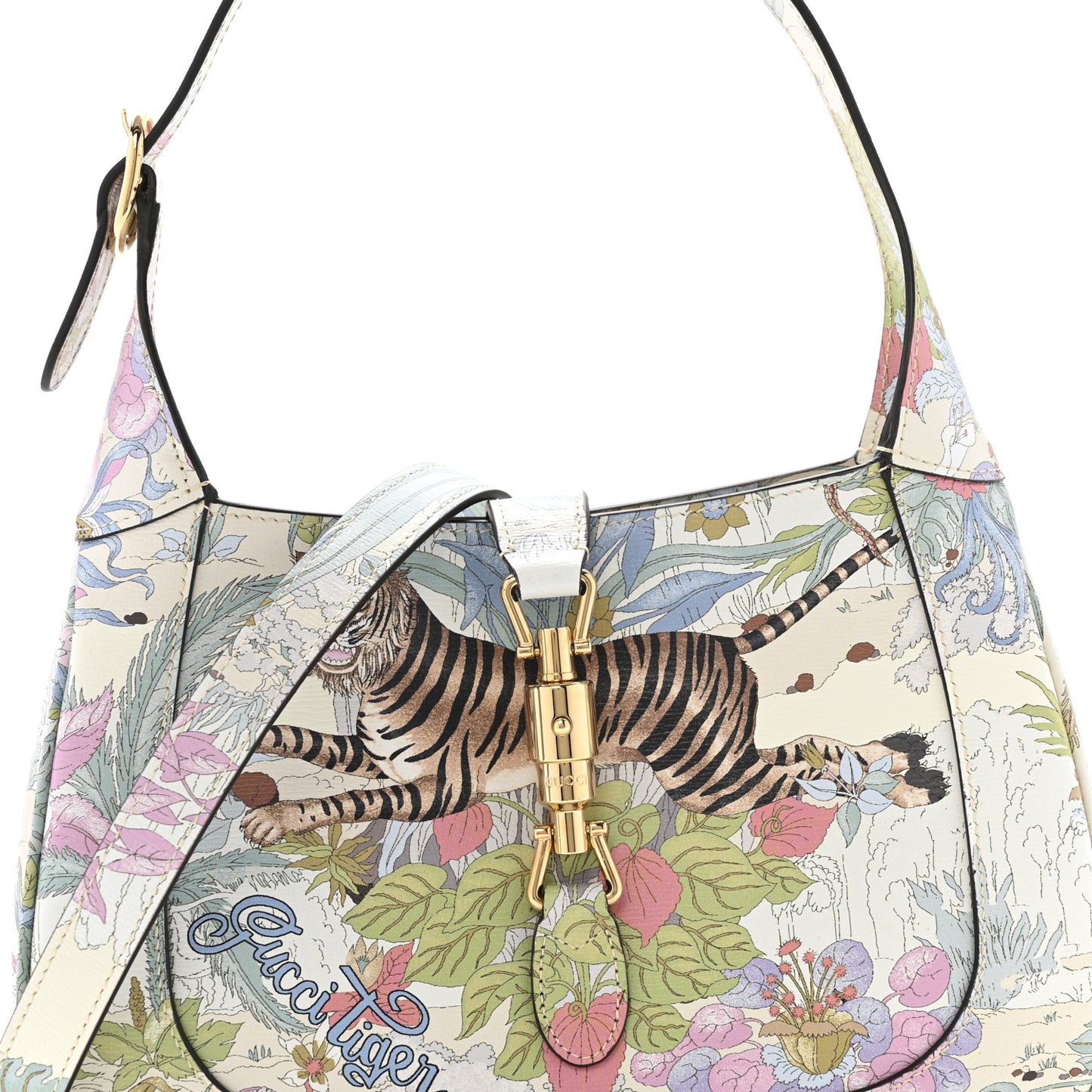 New Shangai Calfskin Tiger Savanah Small Jackie 1961 Hobo Chalky White Multicolor