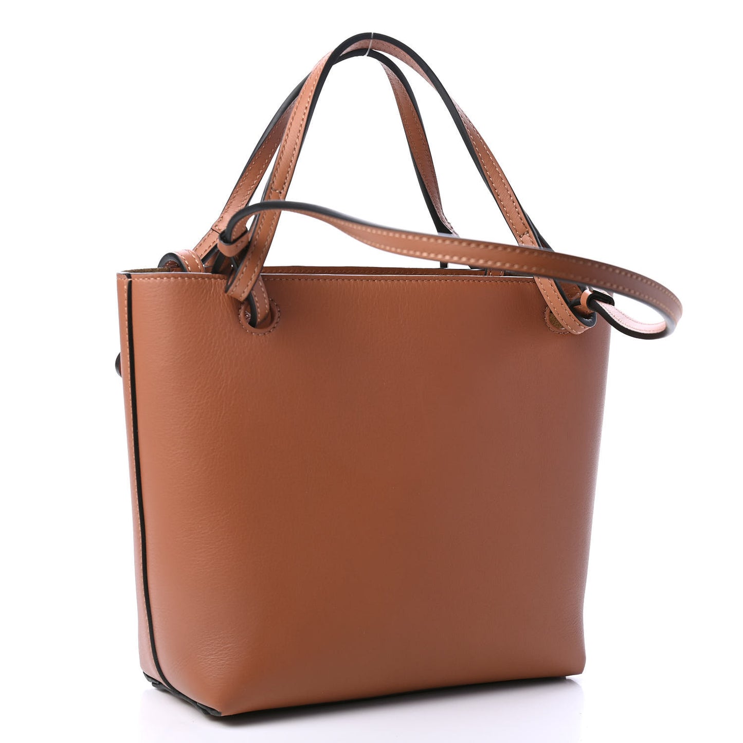 Calfskin Words Double Handle Square Tote Tan