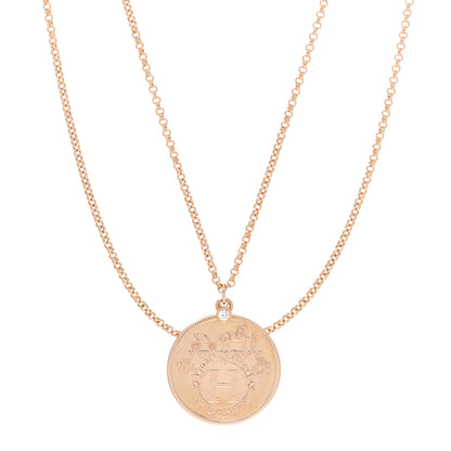 Hermes 18K Rose Gold Diamond MM Ex-Libris Pendant Necklace 1 of 5