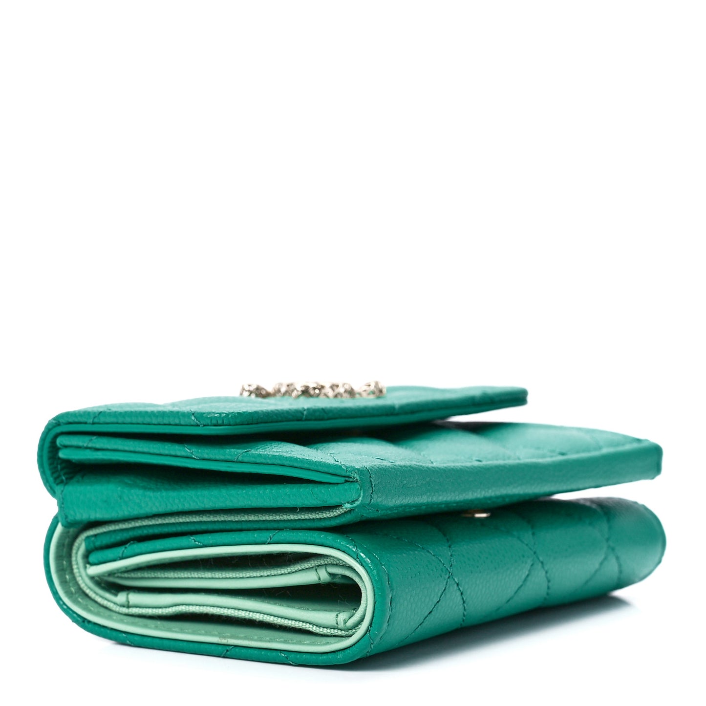 Caviar Metal Perforated Quilted Small CC Flap Wallet Green