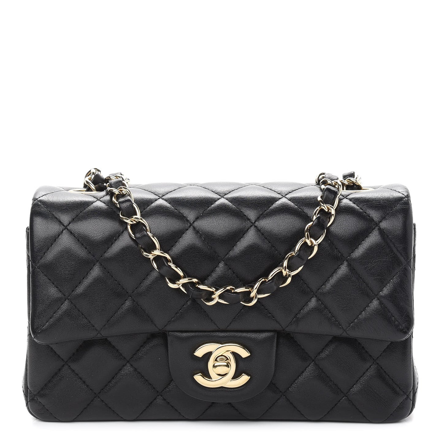 Lambskin Quilted Mini Rectangular Flap Black