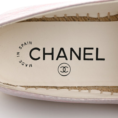Chanel Laminated Lambskin Grosgrain Embroidered CC Espadrilles 37 Pink Silver Black 6 of 10