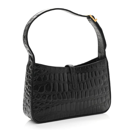 Saint Laurent Calfskin Crocodile Embossed Le 5 A 7 Hobo Black 3 of 10