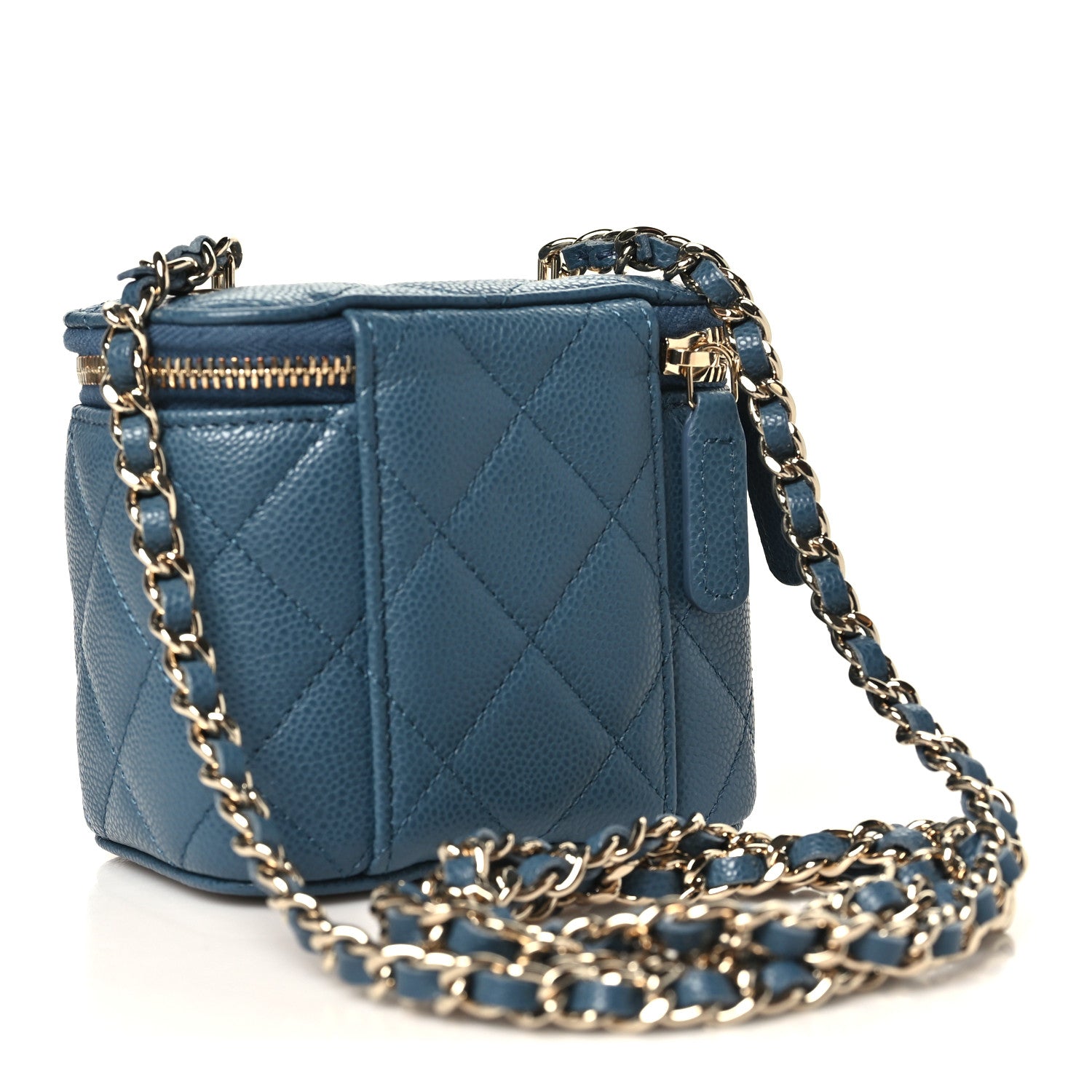 Chanel Caviar Quilted Mini Vanity Case With Chain Blue 3 of 10
