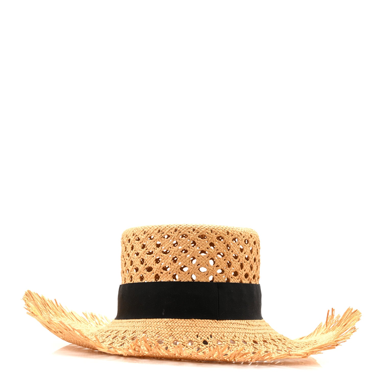 Christian Dior Straw Embroidered Bob Naughtily Large Brim Hat 57 Natural Black 6 of 12