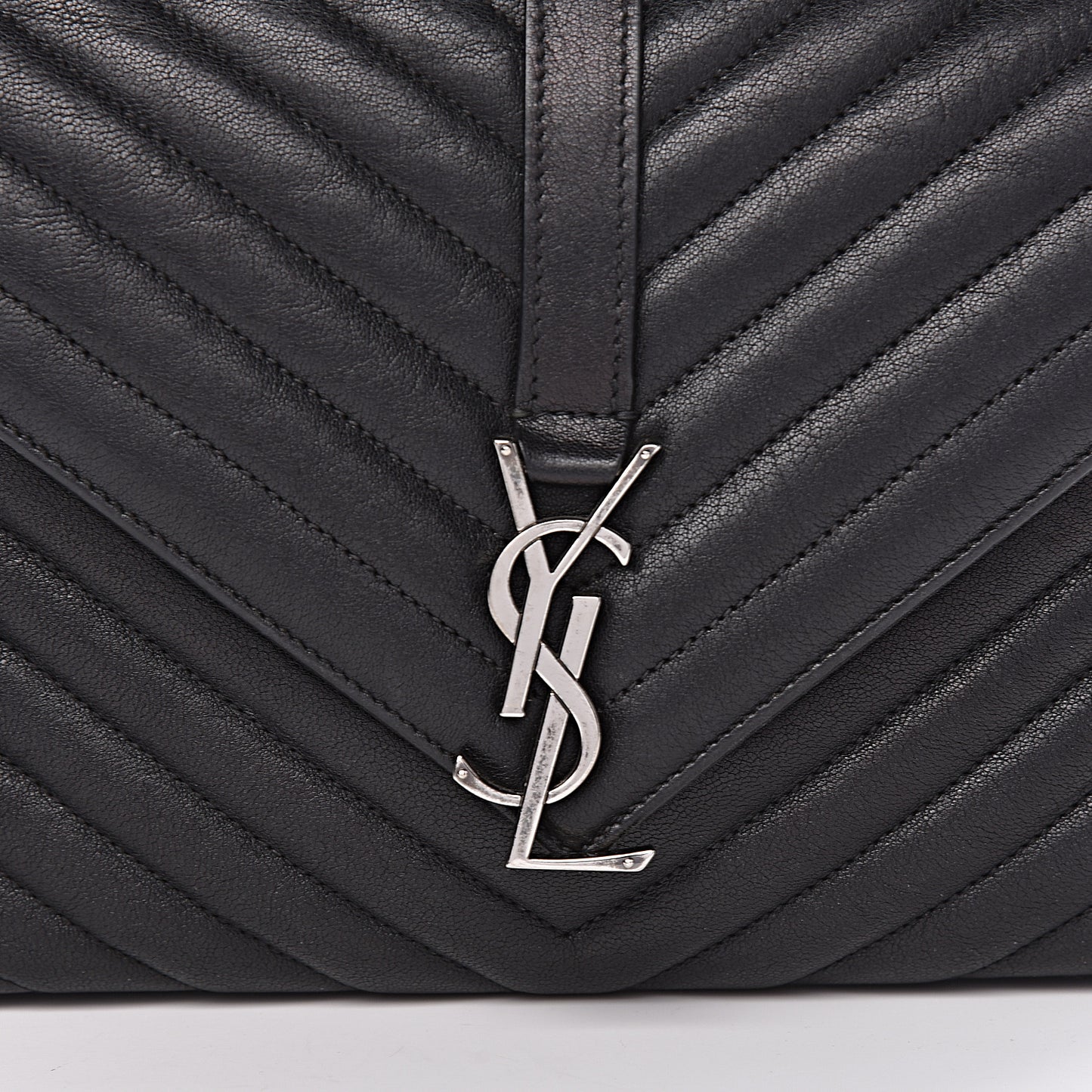 Sheepskin Matelasse Chevron Monogram Medium College Bag Black