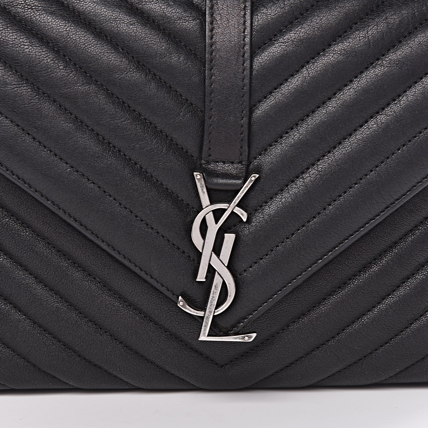 Saint Laurent Sheepskin Matelasse Chevron Monogram Medium College Bag Black 15 of 15