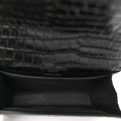 Saint Laurent Calfskin Crocodile Embossed Monogram Kate Belt Bag Black 5 of 9