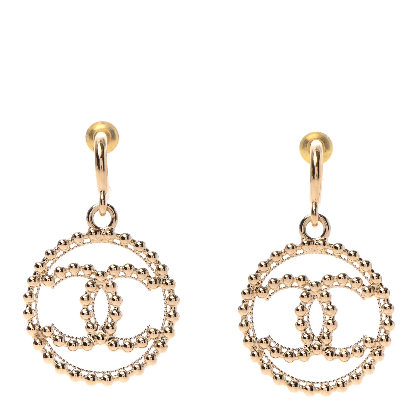 Metal Bead Round CC Drop Earrings Gold
