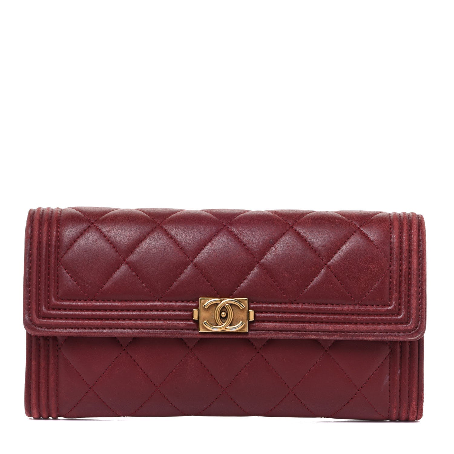 Chanel Lambskin Quilted Boy Flap Wallet Dark Red 1 of 16