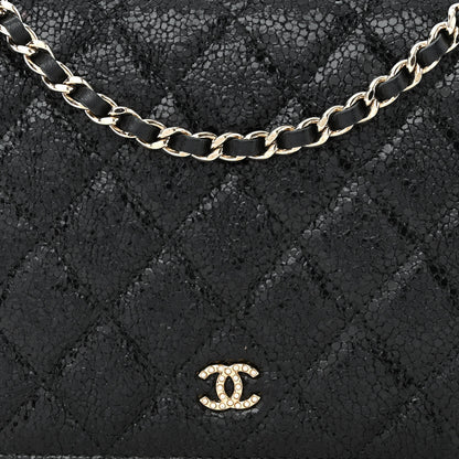 Chanel Crackled Patent Calfskin Quilted Pearl Wallet On Chain WOC Black 9 of 13