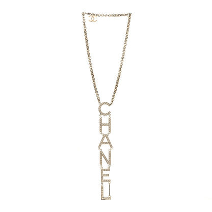 Chanel Metal Crystal Cha-Nel Logo Necklace Gold 3 of 4