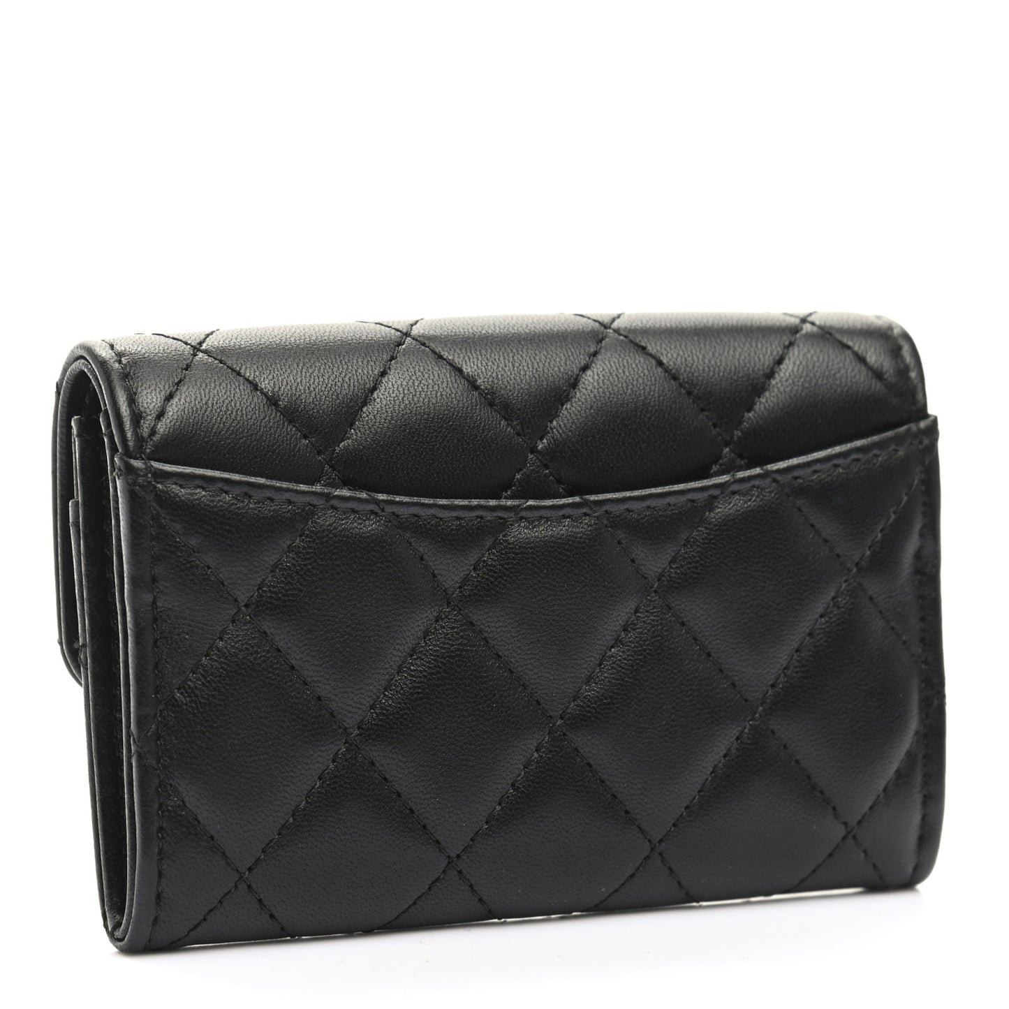 Lambskin Quilted Flap Card Holder Black