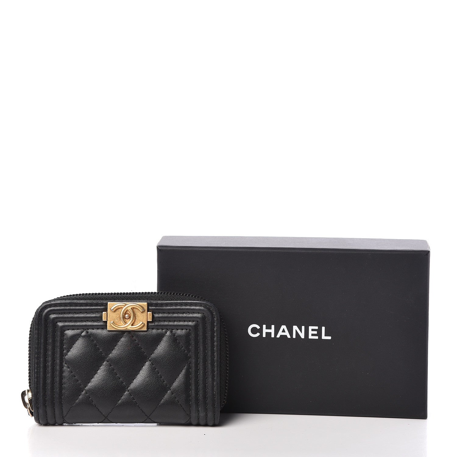 Chanel Lambskin Quilted Zip Around Boy Coin Purse Wallet Black 8 of 8