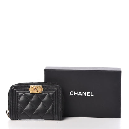 Chanel Lambskin Quilted Zip Around Boy Coin Purse Wallet Black 8 of 8