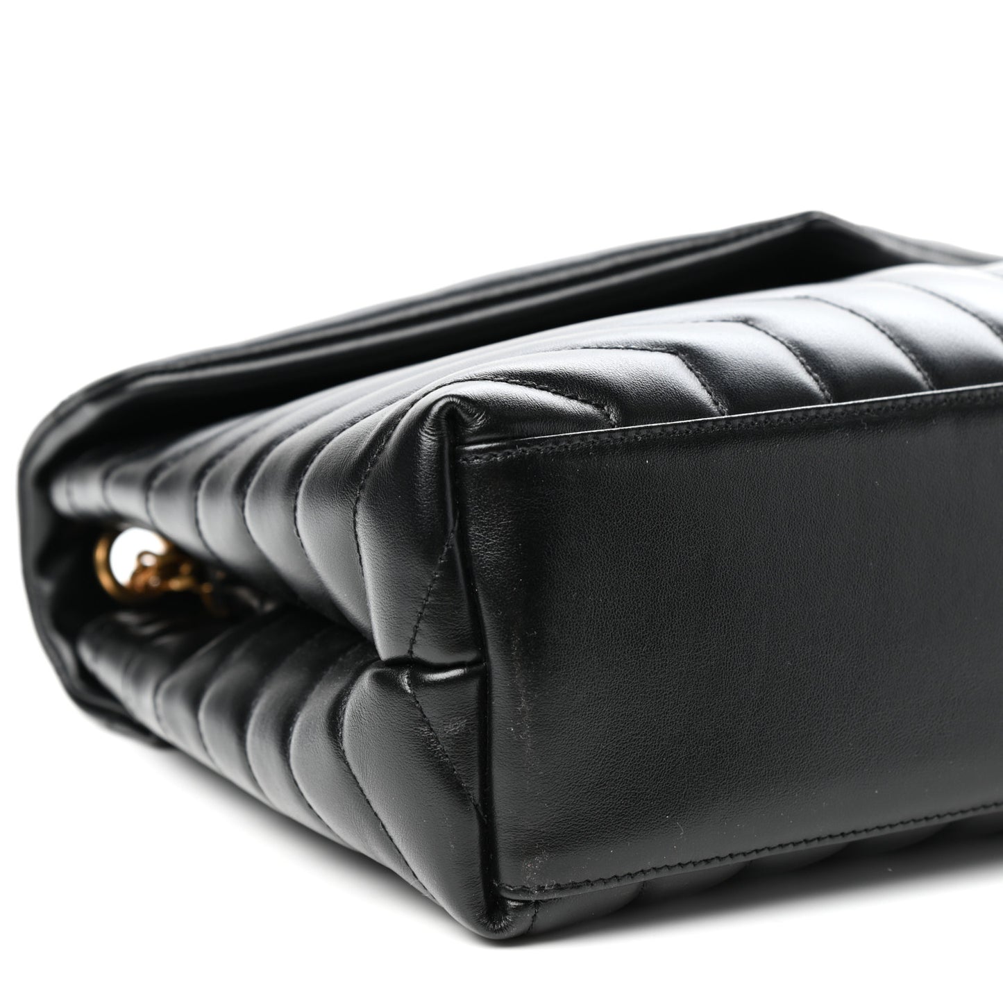 Calfskin Y Quilted Monogram Medium Loulou Chain Satchel Black