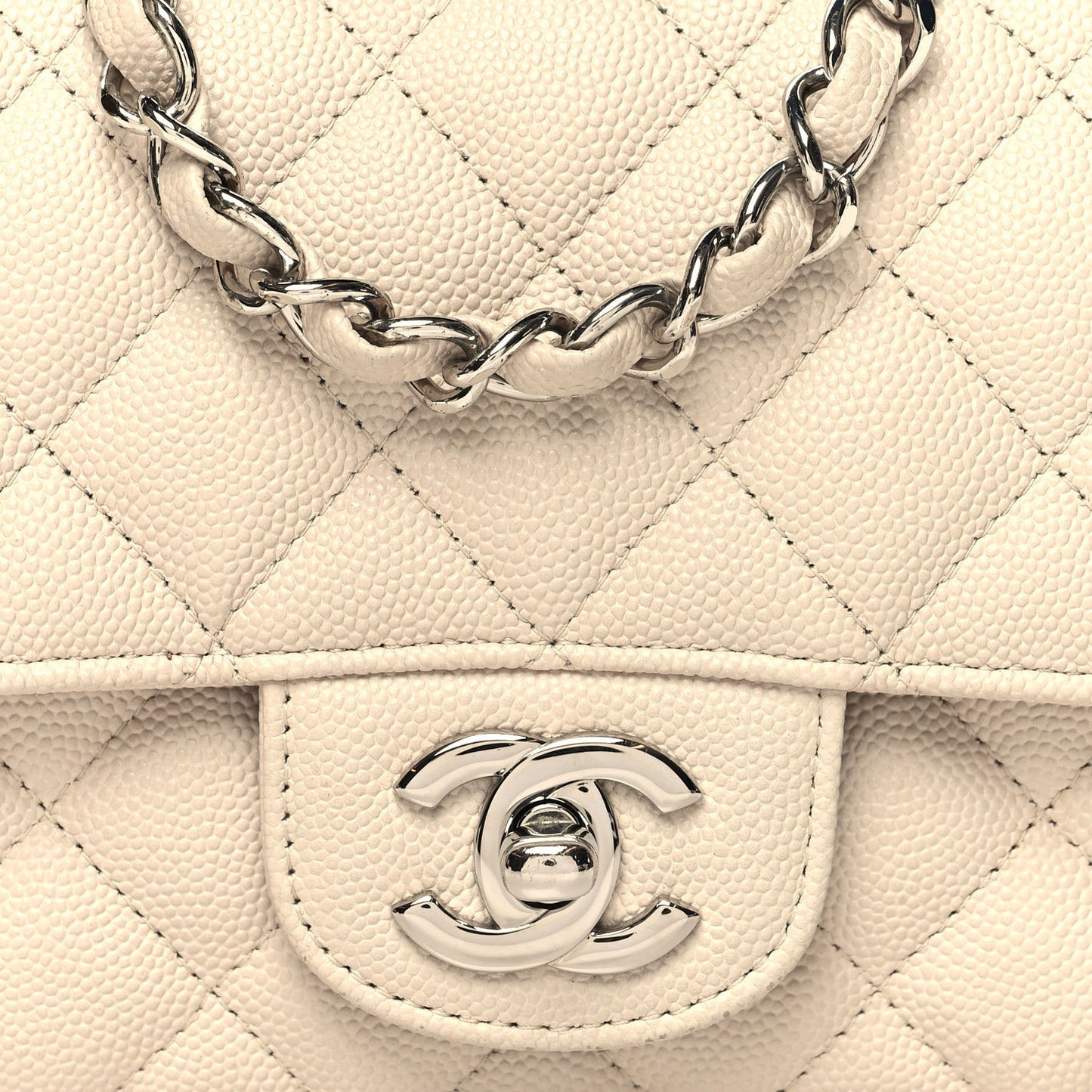 Caviar Quilted Mini Rectangular Flap Light Beige