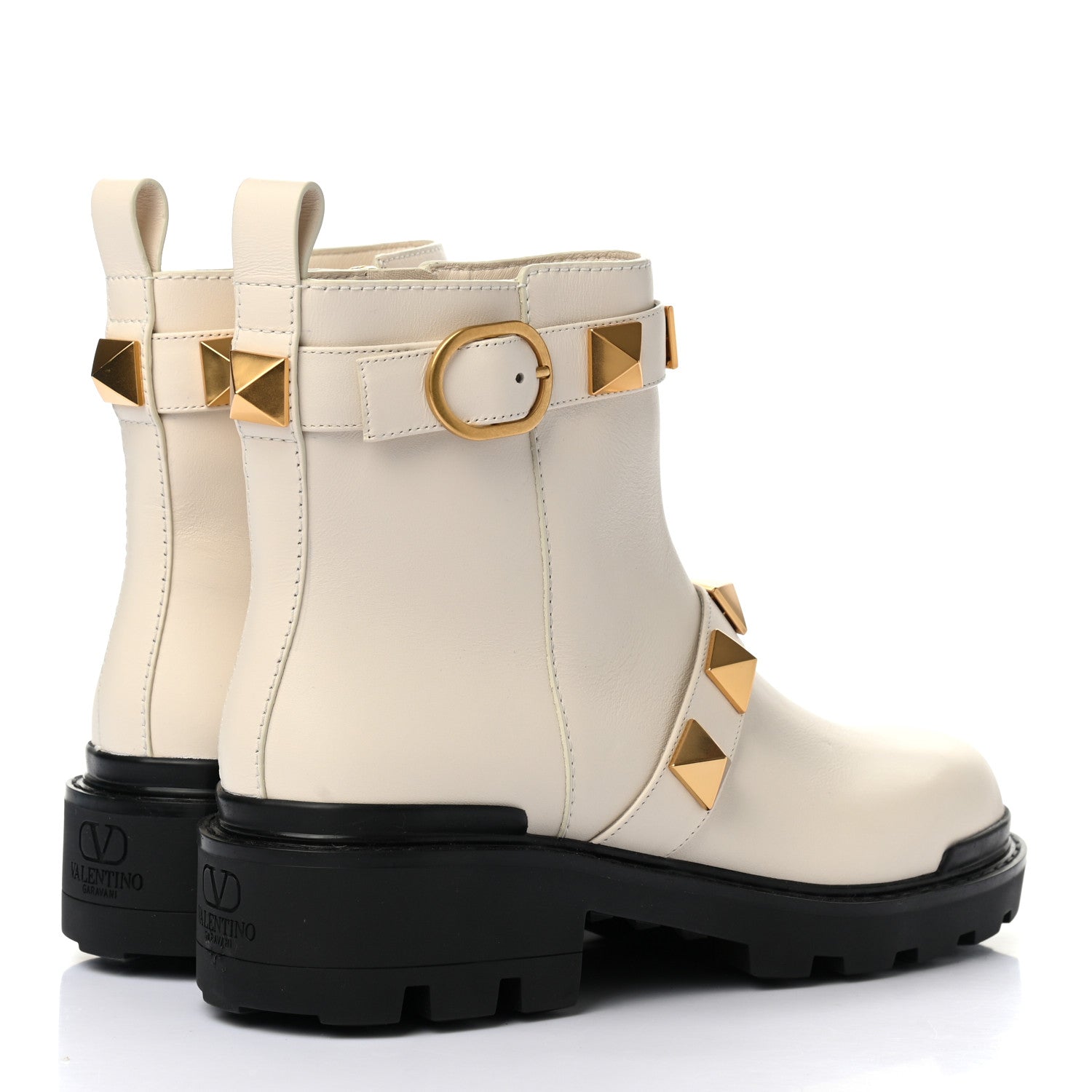 Valentino Garavani Calfskin Roman Stud Combat Boots 39 Light Ivory 4 of 9