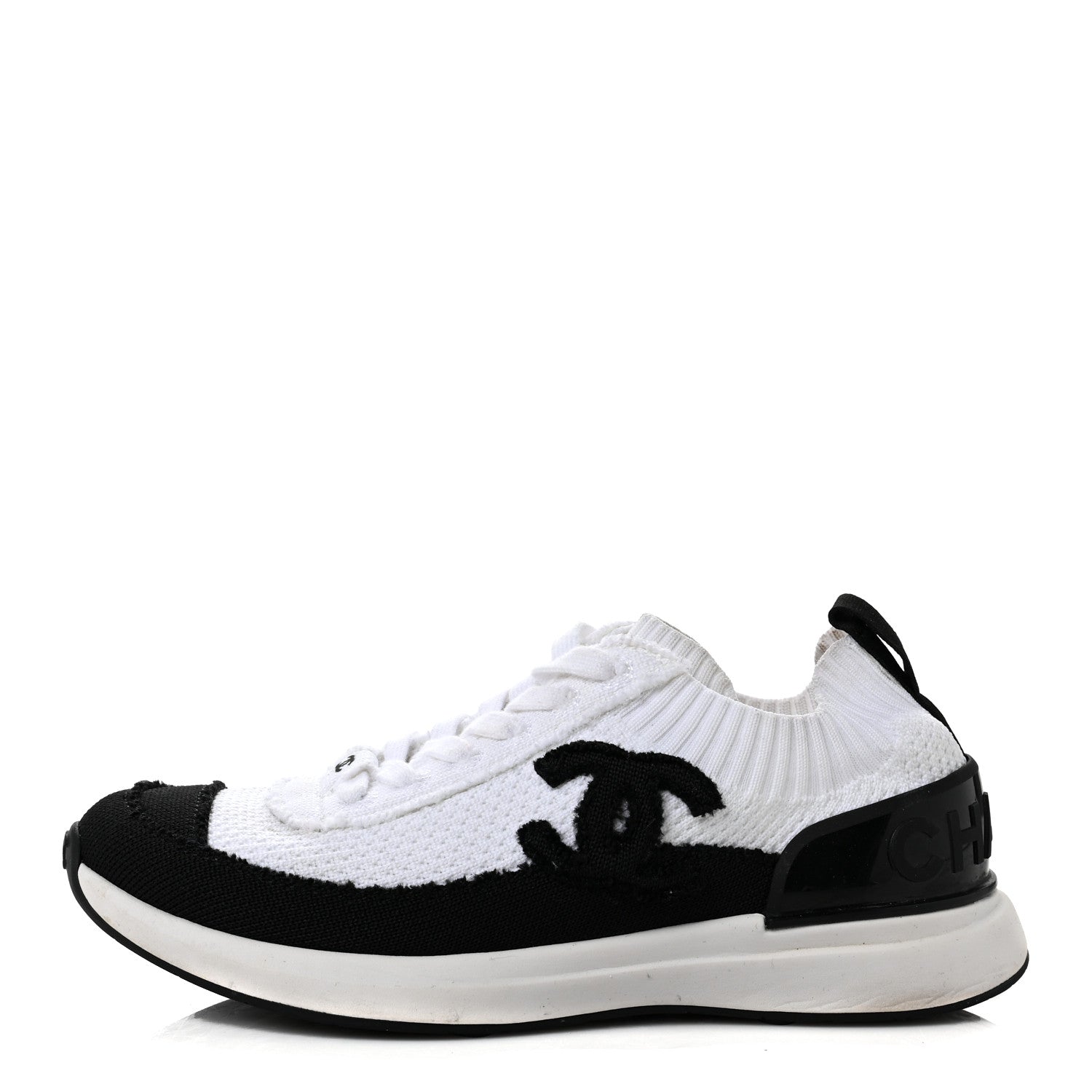 Chanel Knit Womens CC Sneakers 37 White Black 1 of 9