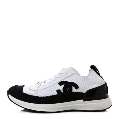 Chanel Knit Womens CC Sneakers 37 White Black 1 of 9