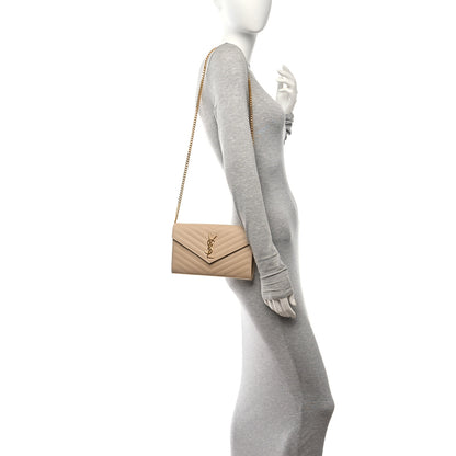Saint Laurent Grain De Poudre Matelasse Chevron Monogram Chain Wallet Nude Powder 2 of 9