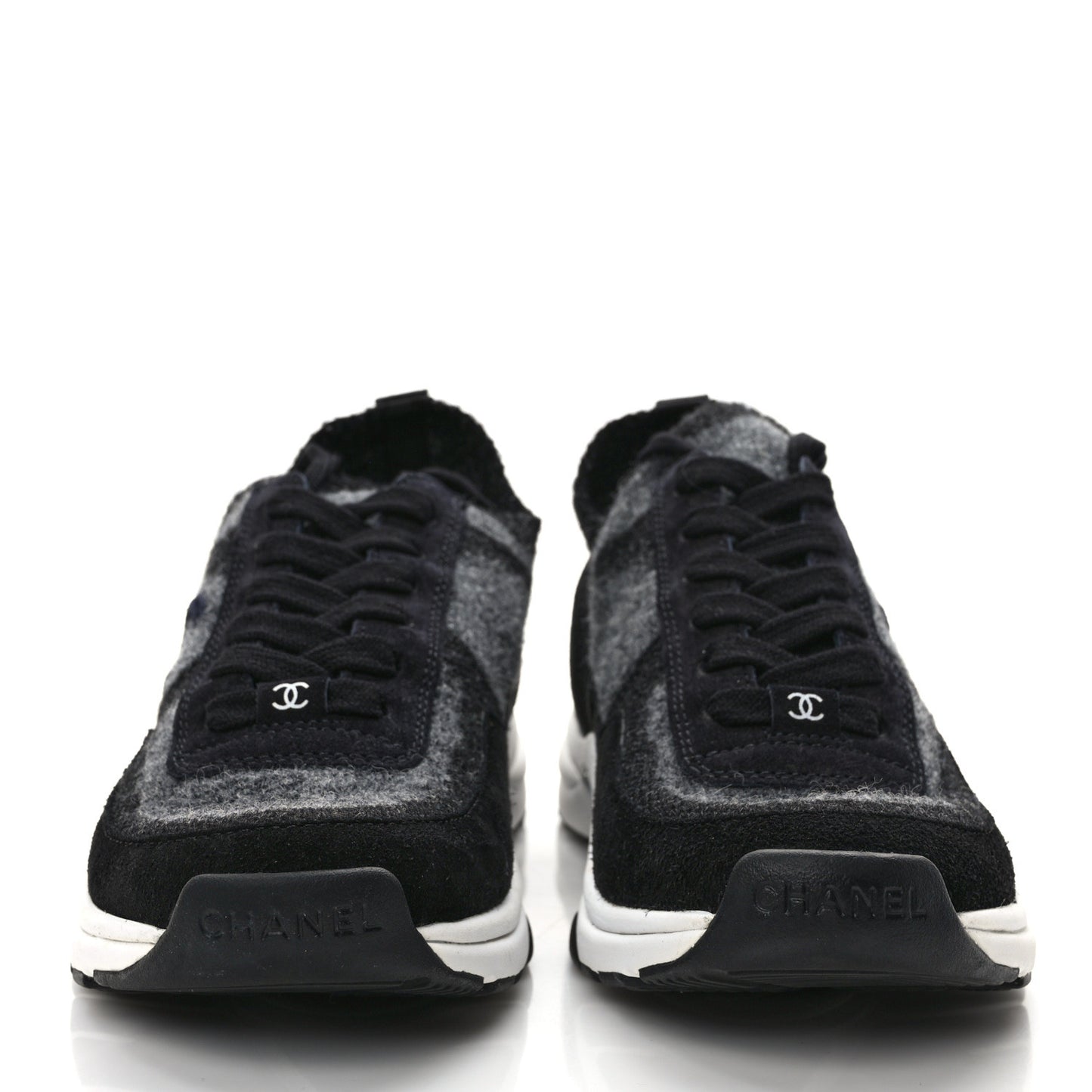 Fabric Suede Calfskin Womens CC Sneakers 36.5 Black Grey
