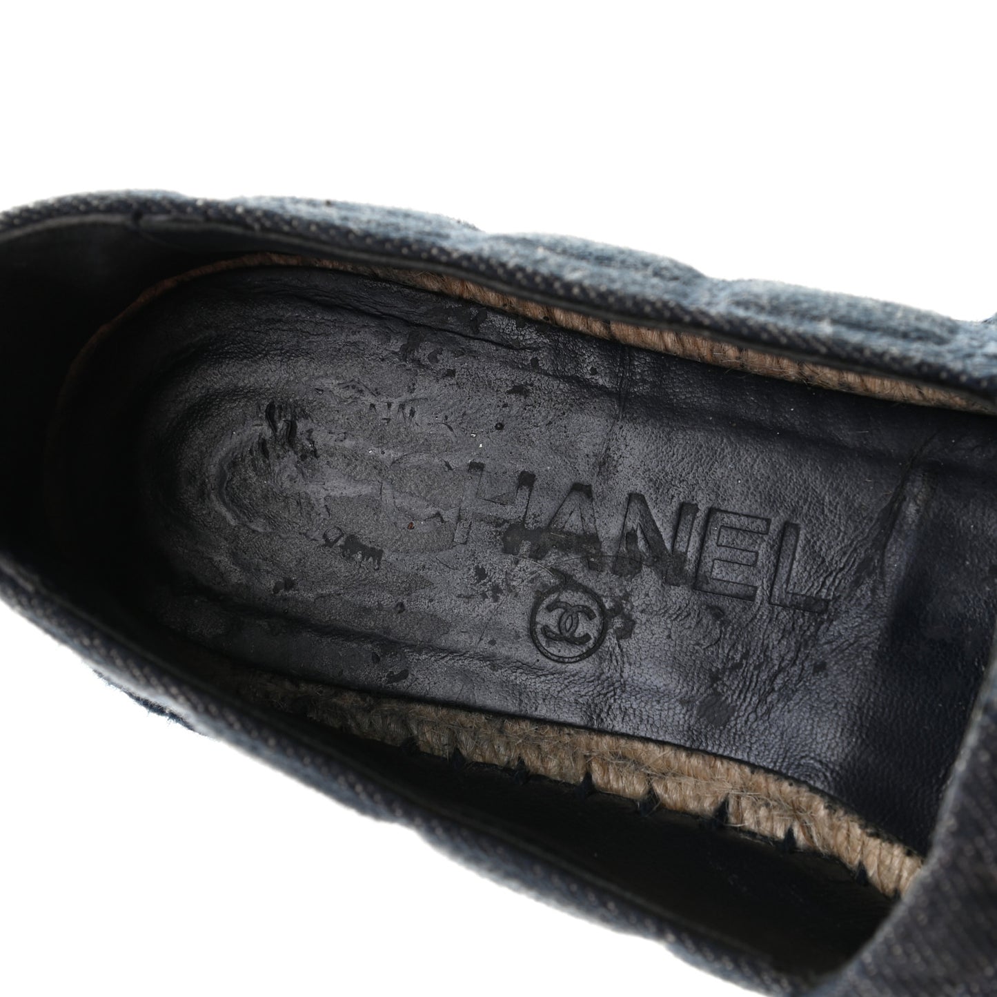 Denim Toile Embossed CC Espadrilles 37 Navy Black