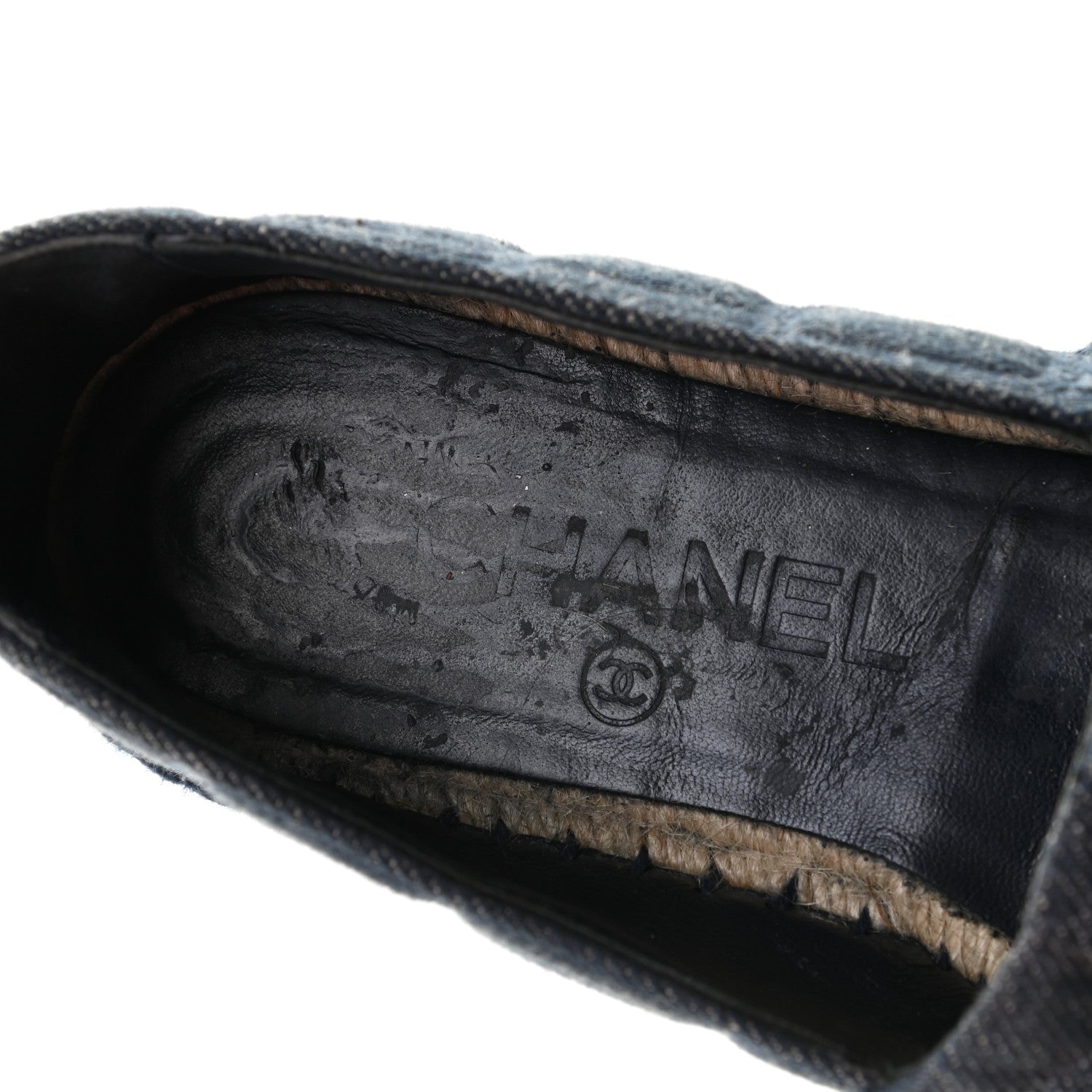 Chanel Denim Toile Embossed CC Espadrilles 37 Navy Black 6 of 12
