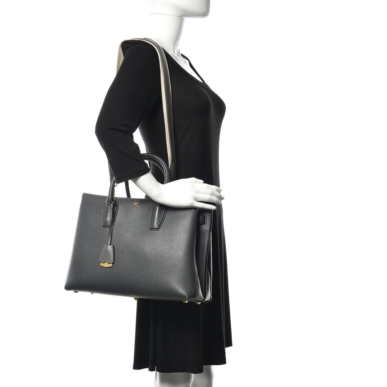MCM Grained Calfskin Medium Milla Tote Phantom Grey 2 of 15