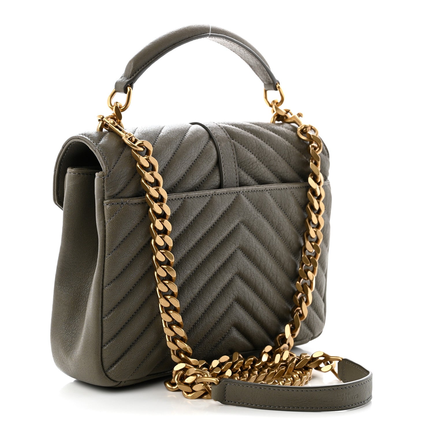 Saint Laurent Sheepskin Matelasse Chevron Monogram Medium College Bag Grey Kaki 3 of 10