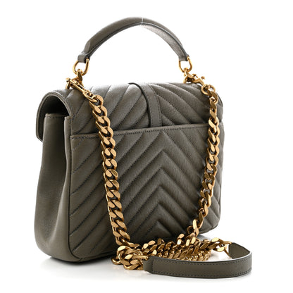 Saint Laurent Sheepskin Matelasse Chevron Monogram Medium College Bag Grey Kaki 3 of 10