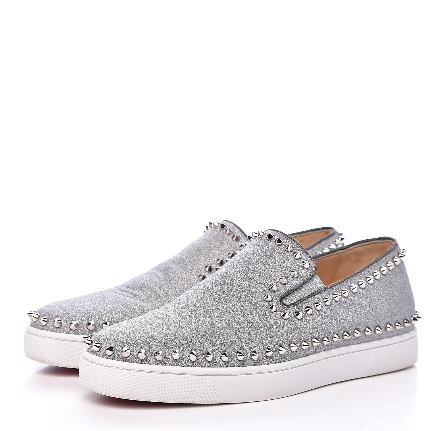 Christian Louboutin Calfskin Spikes Pik Boat Glitter Sneakers 42 Silver 3 of 9