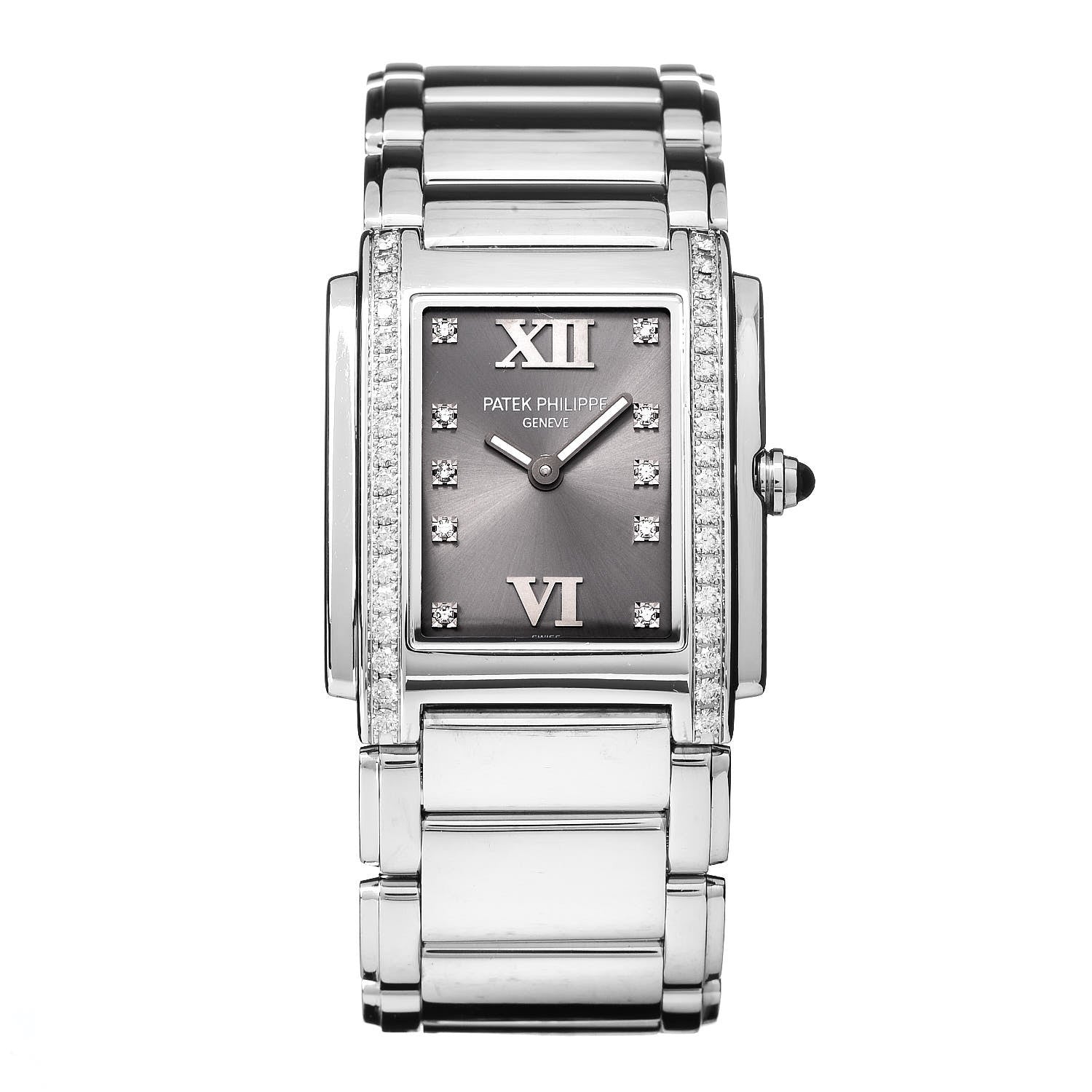 Patek Philippe Stainless Steel Diamond 25mm Twenty-4 Quartz Watch Eternal Gray 4910/010 1 of 8