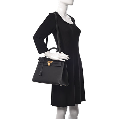 Hermes Togo Kelly Horseshoe Sellier 32 Black Vert Fonce 2 of 41
