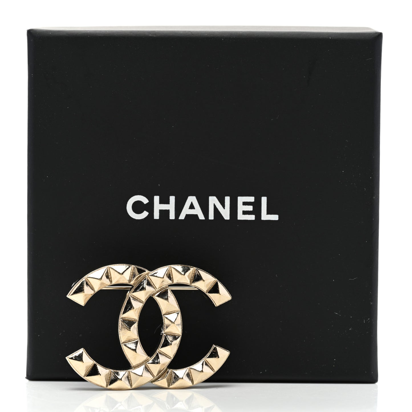 Studded CC Pin Brooch Gold