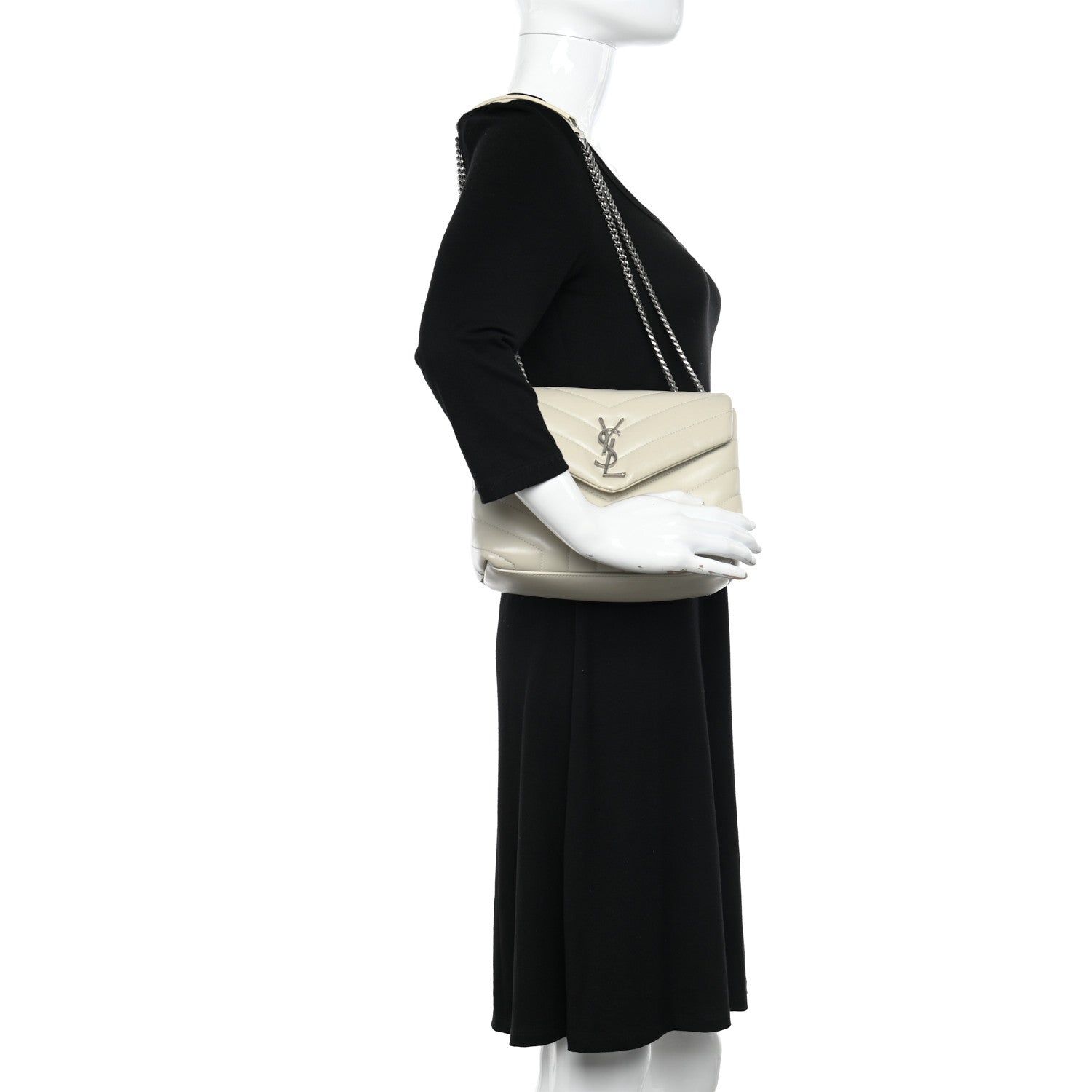 Saint Laurent Calfskin Y Quilted Monogram Small Loulou Chain Satchel Crema Soft 2 of 15