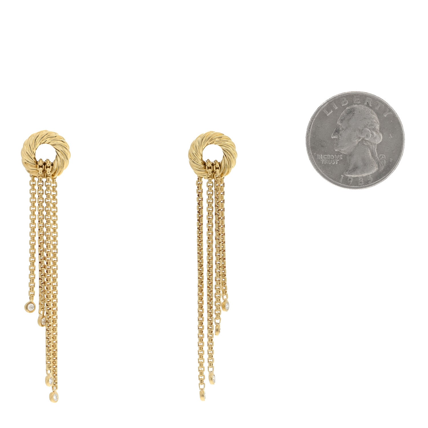 David Yurman 18K Yellow Gold Diamond Tassel Drop Earrings 2 of 4