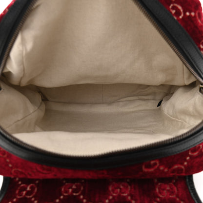 Gucci Velvet GG Monogram Textured Calfskin Web Small Double Buckle Backpack Red Cipria Black 5 of 10
